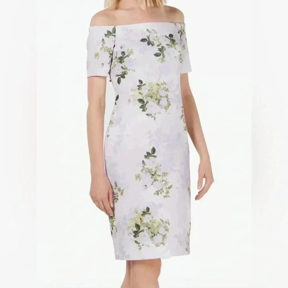 Calvin Klein NWOT Petite Off The Shoulder Sheath Dress Opal Multi size…